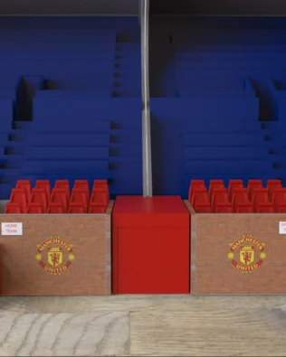 Panchine replica Old Trafford – Manchester United - con tunnel giocatori incluso - Versione anni '70